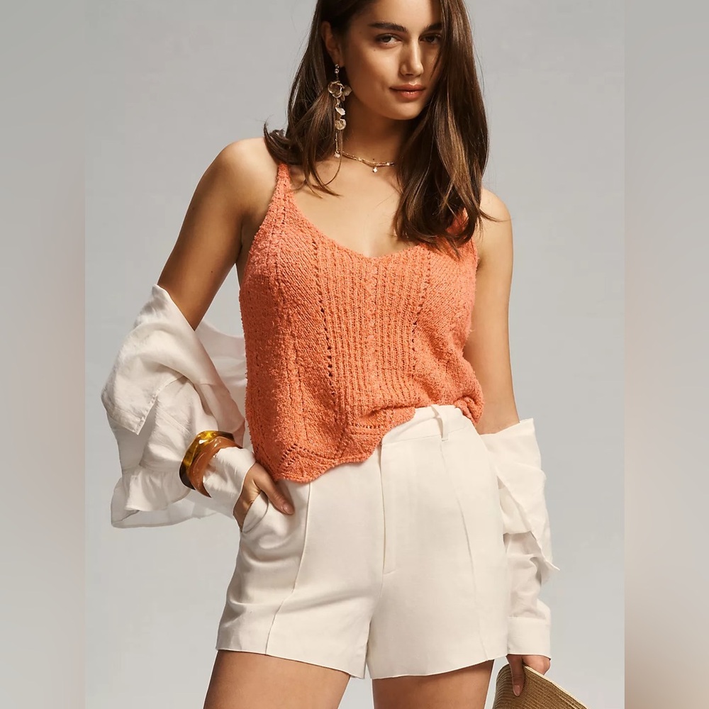 Anthropologie V-NECK POINTELLE SWEATER TANK in coral